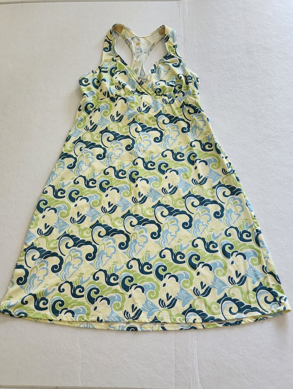Spunkwear Printed Racerback Athletic Midi Dress in Green & Blue Size Medium